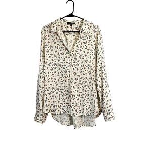 Boutique Velvet Heart Floral White Pink Blue Button Up Down Long Sleeve Blouse